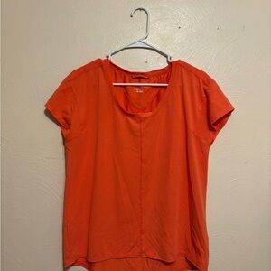 L.L. Bean Orange Red Asymmetrical Short Sleeve Blouse